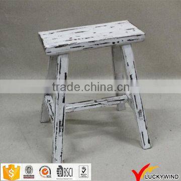 Chinese Handmade Rectangular Rustic Wooden White Stool