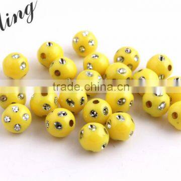 Yellow Color Chunky Sparkly Acrylic Solid Rhinestone Bling Beads 4mm to 12mm Wholesales Jewelry