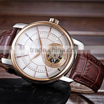 Newest design double layer genuine leather automatic mans watch 2015