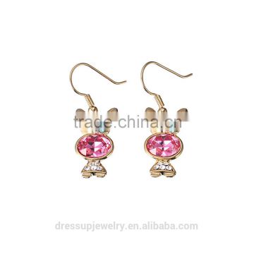 Fashion Jewelry Cute Rabbit earrings with Big pink faceted stone for girls women