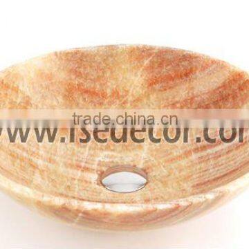 Round Yellow Marble Stone banheiro basin(FSE-STS-061M)