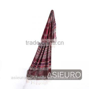 Burgundy Fashion Stripe Jacquard Scarf For Women, BSCI and Sedex