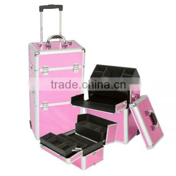 2 in 1 Pink Aluminum Rolling Makeup Cosmetic Train Case ZYD-LG50