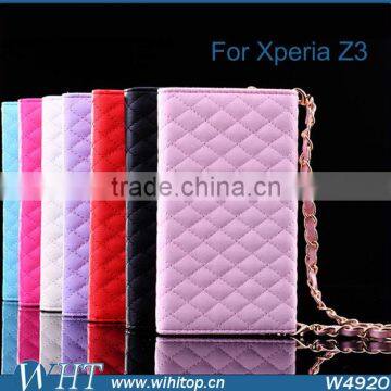 Hot New Products 2015 Trifold Design for Sony Xperia Z3 Wallet Case With Elegant Chain photo-6