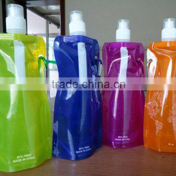 Water Bags Multicolor Green Portable Food Safety Grade PVC Foldable Water Bags with Metal Carabiner Foldable Water Bottles