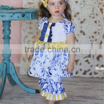 White and Blue Floral Summer Dress Cotton Sleeveless With Flutter Daily Wearing Outfits photo-6