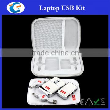 5 in 1 Leather USB 2.0 Travel Kit With USB Hub Optical Mouse