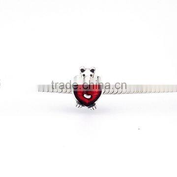 Silver Bear Beads Red Enamel Heart Shape Accessories For Bracelet photo-3
