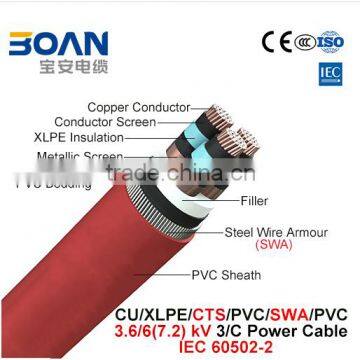 Cu/XLPE/Cts/PVC/Swa/PVC 35mm2 Power Cable 7.2Kv 3/C IEC 60502-2