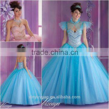 Hot Selling Classic Western style Ball gown dress patterns Blue and Pink Quinceanera Gowns with Jacket CYQ-011