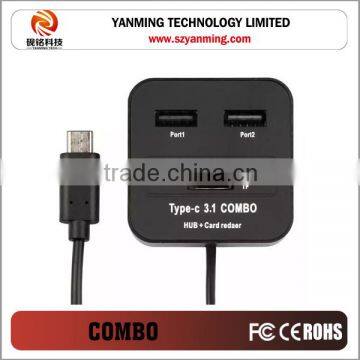 Best Type-c COMBO USB 3.1 Type C USB-C Multiple 2 Port HUB TF SD Card Reader Adapter