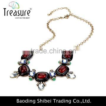 European and American Fashion High-grade Resin Diamond Gemstone Necklace Retro Enamel Trade Clavicle Chain Necklace Gold Chain photo-3