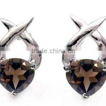 .925 Sterling Silver Earrings,Genuine SMOKY TOPAZ silver jewelry wholesaller