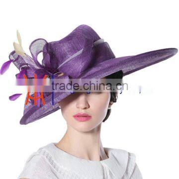 Fashion Polka Dot Ladies Fancy Sinamay Church / Wedding Hats With Rhinestone And Feather