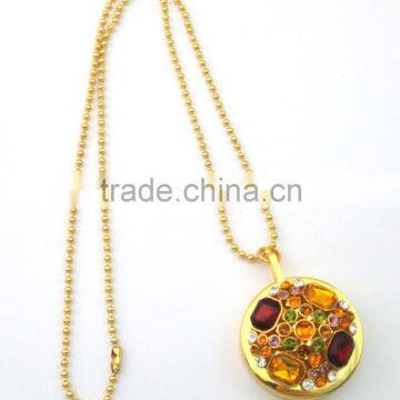 38mm gorgeous Metal round solid perfume container /lip gloss necklace, EN71, CPSIA, REACH, RoHS compliance, <DXCA9013>