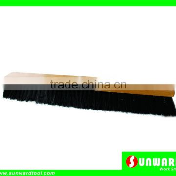 Floor Sweeping Broom with Lacquered Wooden Block,Black Tampico&Poly