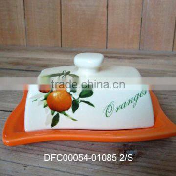 Wholesale Ceramic Orange Butter Serving Dish with Cover