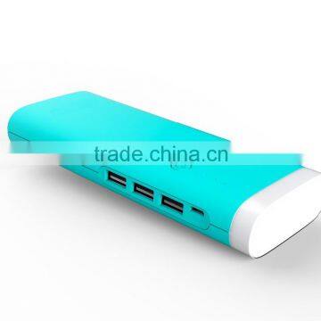 colorful coating printed mobile portable charger power bank with 3 usb output and led lamp