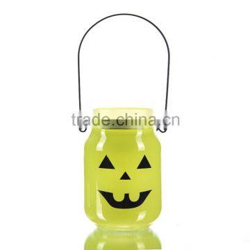 Halloween Theme Grimace Colored Glass Candle Holder With Handle