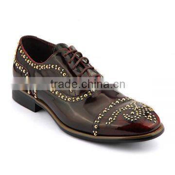 stylish brown color with strap manual play rivets cattle leather dress men shoes