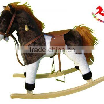 74*30*58cm ASTMF963 lovely brown customized d plush children rocking horses on wheels