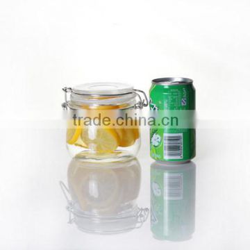 0.5L Recycled airtight Round shape glass jar with metal clip top lid for kitchen and food