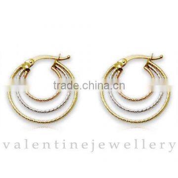 Baby Earring, Three tone Hoop Earrings in gold