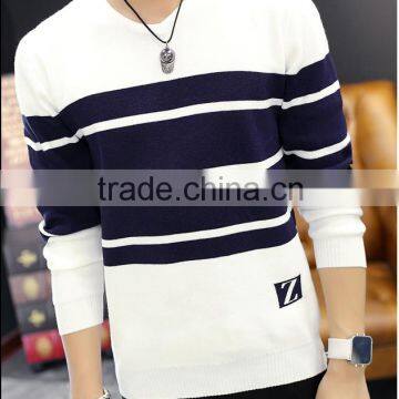 Mens V Neck Long Sleeve Pullover Latest Colorful Stripes 100%cotton Fashion Knitted Sweater