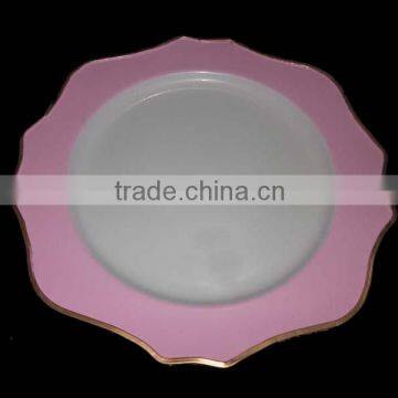 Hot wedding Pink charger plate with gold rim