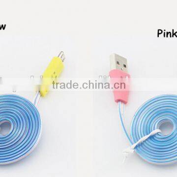 Mix Color Flashing Visible Luminous Smiling Face Micro USB Cable LED Glow Sync Data Charger Cables, Noodle Cables for Samsung photo-5