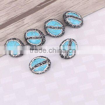 Oval Shape Natural Turquoise Stone Connector Beads Pave Rhinestone Druzy Beads For Jewelry Making