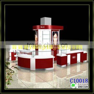 High-end appearance cosmetic display showcase cosmetice kiosk finished by shine baking paint for sale