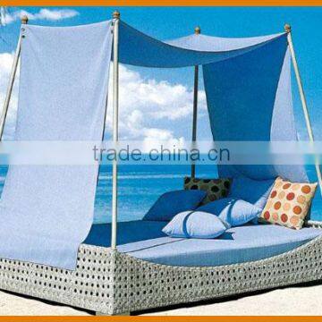 Chic Rattan Sunbed Curtain Covered For Sale