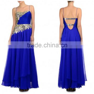 Demure Blue Georgette Gown Style Suit/indian gowns online