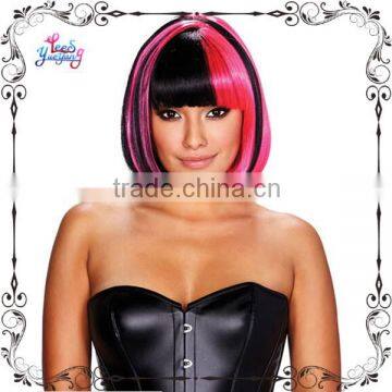 Chic black and pink bob style party wigs