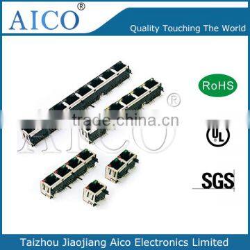 high quality wholesale pcb mount 8 pin shielded rj45 female connector with LED light