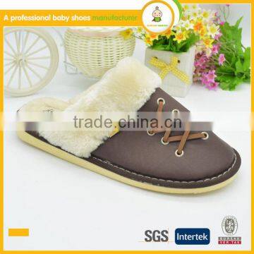 2015 newest hot sale high quality low price adult winter leather indoor slippers