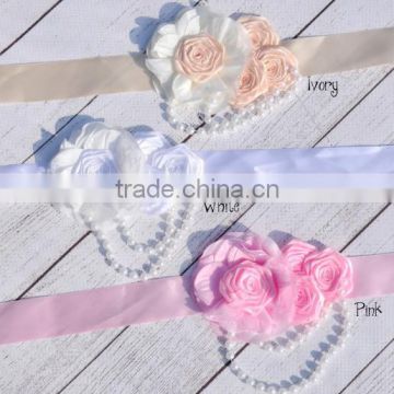 High quanlity chiffon belt for baby's garment accessory , chiffon flower satin ribbob belt .