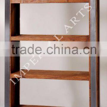 Wood Iron Book Shelf with 2 Drawers