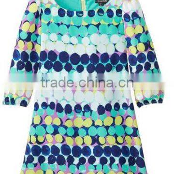 New Fashion Long Sleeve Round Neck Printed Summer Floral Printing Elegant Girls Party Dresses