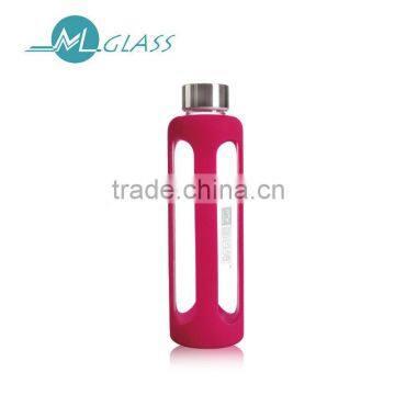 500ml borosilicate color glass water bottles with lid and silicone sleeve N6339