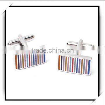 Barcode Enamel Multi Stripes Bridged Silver Cuff Links