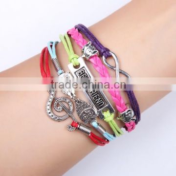 Lovely friendship bracelet cross bracelet , leather weave handmade bracelet/bangle