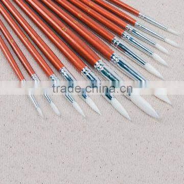 Wholesale 12pcs per Set Short Red Wood Handle White Nylon Hair Round Acrylic Artist Paint Brush Pen Set for Art Painting