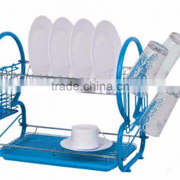 Kawachi Stainless Steel Chrome 2 Tier Dish Drainer Rack Glass Utensil-Blue photo-3