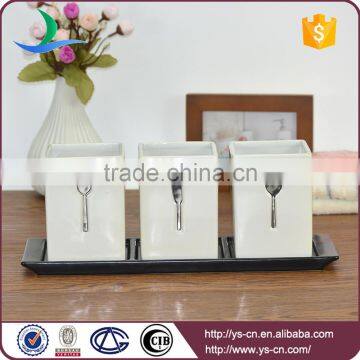 3pcs white slivery cutlery decal embossed ceramic cutlery holder