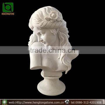 Hand Carved Nude Girl White Marble Bust Statue