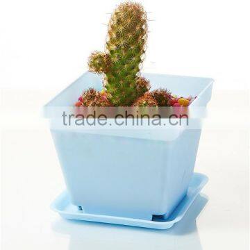 Plastic Colorful Small Square Flower Pots With Pallet Tray Saucer for Decoration of Home Office Desk Garden Flower Sh photo-2