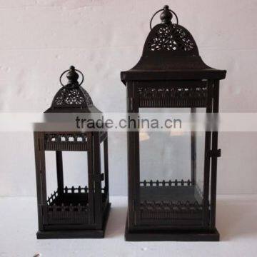 Set of 2 large metal lantern with clear glass in black color