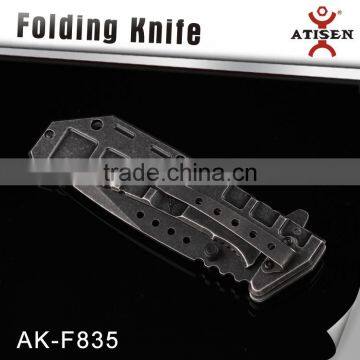 Stonewash Blade Folding Knife Camping Hunting Knife Tools Stainless Steel Handle photo-2